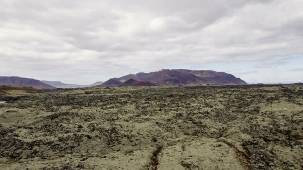 Horizonte de campos verdes rocosos con la vista de las majestuosas cordilleras — Vídeos de Stock