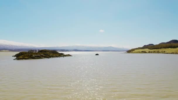 Landscape View of the River With the View of the Snow Capped Mountains — Stockvideo