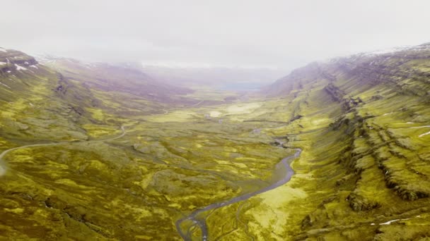 Beautiful Aerial Shot of Lush Mountain With a Narrow River at the Center — ストック動画