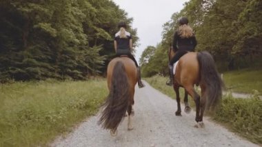 Ormanın Ortasında Gökyüzünü Gören İki Dişi Binici Atlar