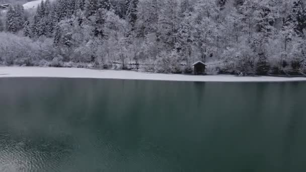 Stopařský snímek Klammsee Reservoir and Winter Forest Scenery, Rakousko — Stock video