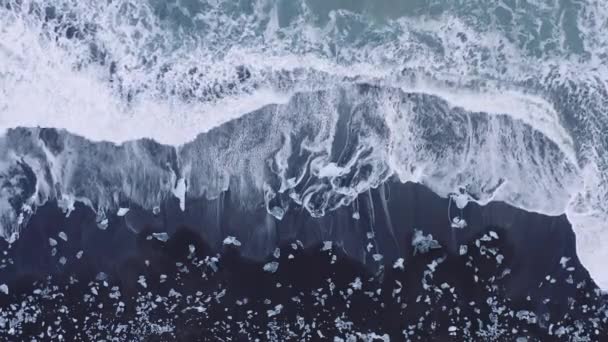 Drone over surf of Diamond Beach, Island — Stock video