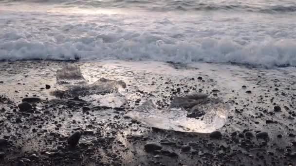 Surfing pokrywający lód na Diamond Beach Islandii — Wideo stockowe