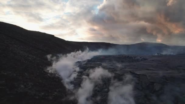 Drone Over Hardened Lava Flow From Erupting Fagradalsfjall Volcano — стокове відео