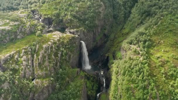 Drone sobre cachoeira em Lush Valley — Vídeo de Stock