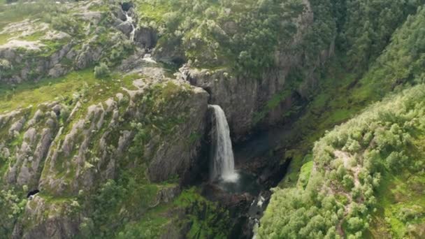 Drone sobre cachoeira em Lush Valley — Vídeo de Stock