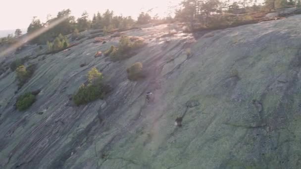 Drone Over Rock Climber On Steep Slope At Dawn — Stock Video