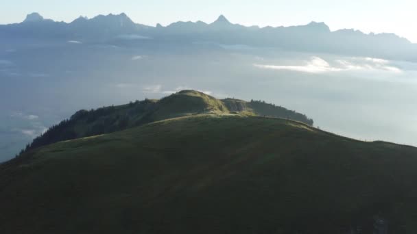 緑豊かなシュヴァルベンヴァントの峰の息をのむような空中風景｜アルプス — ストック動画