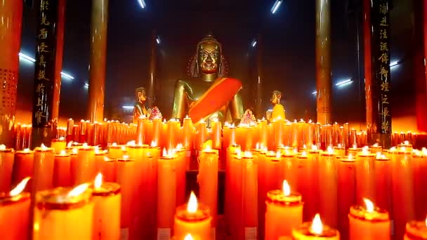 Buddha-Statuetten mit Kerzen — Stockvideo