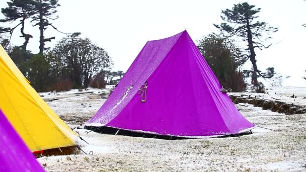 Хайльшторм обрушился на палатки в парке Канченджанга — стоковое видео