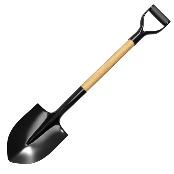 Shovel with wood handel 3d illustration — Stock Photo, Image