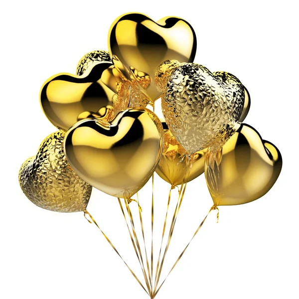 Balões dourados em forma de coração para celebração — Fotografia de Stock