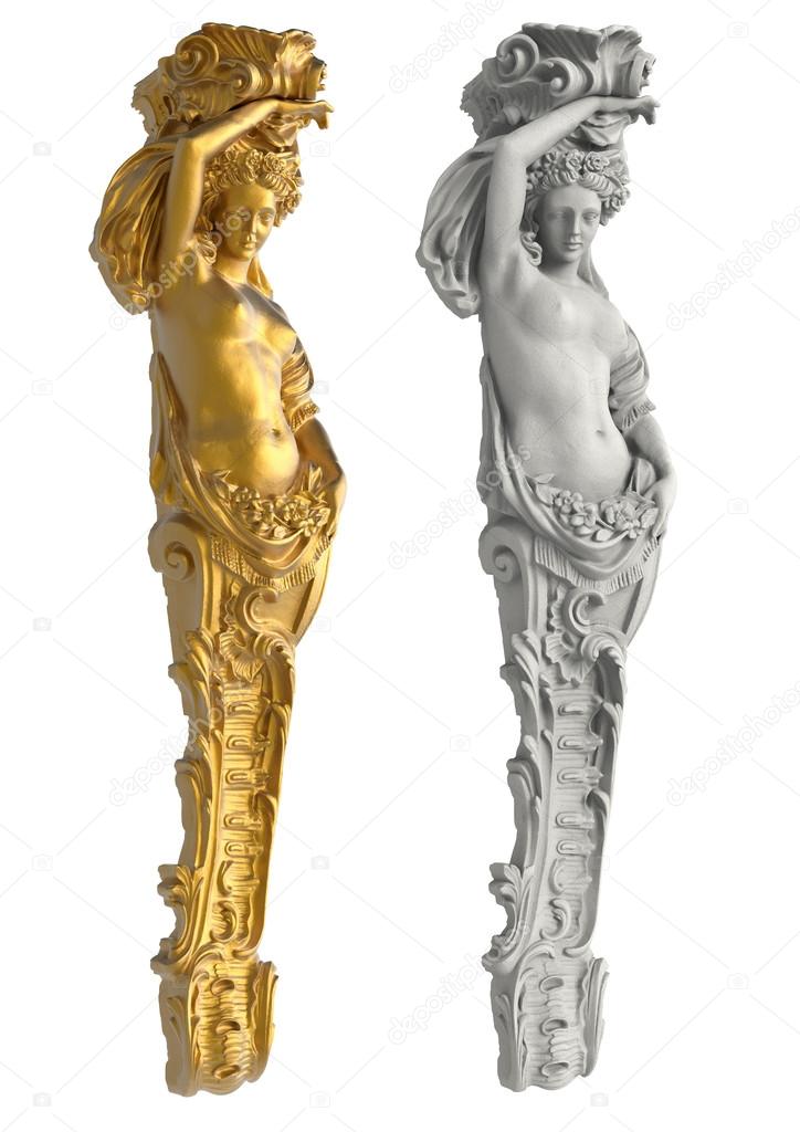 Greek ancient statue of the Caryatids on white background