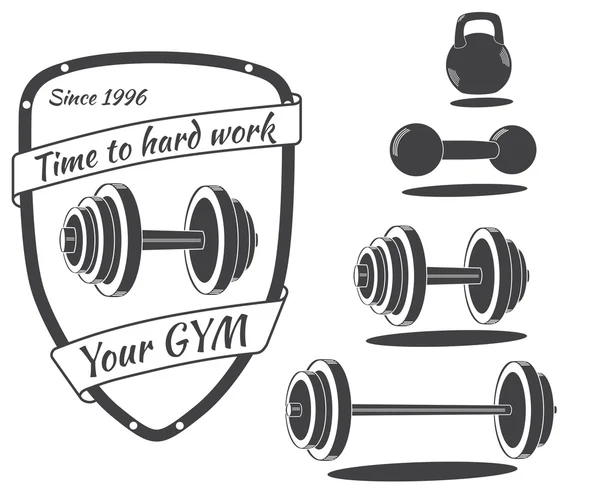 Conjunto de equipos de gimnasio monocromo — Vector de stock