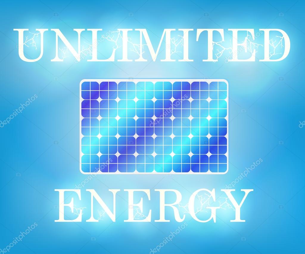 Unlimited energy. Solar panel. Flash of lightning
