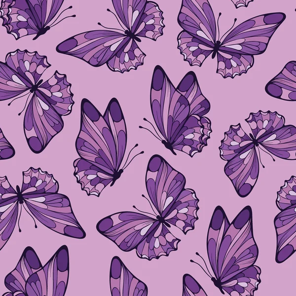 蝶のシームレスなパターン。ライラック色. — ストックベクタ