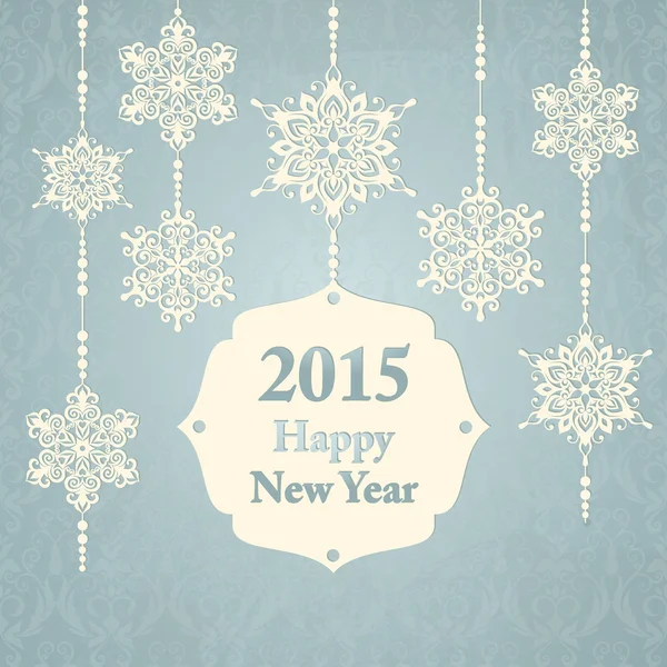 New year card with snowflakes and frame for text — Stock Vector