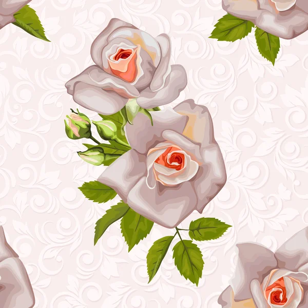 无缝花纹与花卉背景上的玫瑰花束 — 图库矢量图片