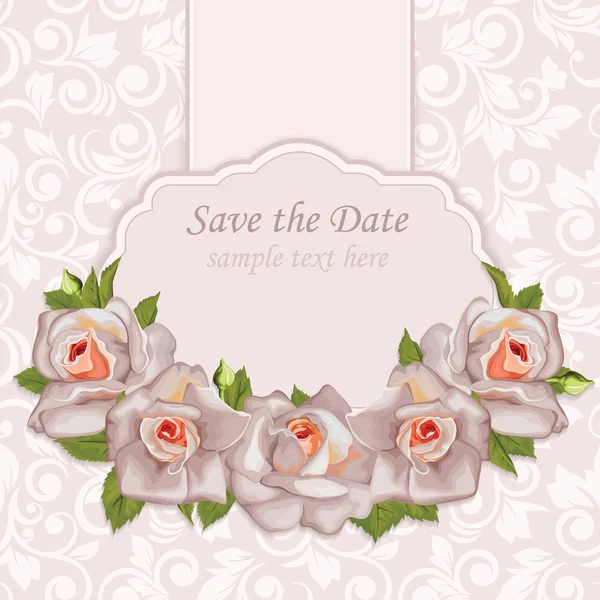 Hintergrund mit einem Strauß Rosen mit Blättern. Retro-Hintergrund mit einem Strauß Rosen mit Blättern. perfekte Grußkarten und Einladungen zur Hochzeit, zum Geburtstag, zum Valentinstag, zum Muttertag. — Stockvektor