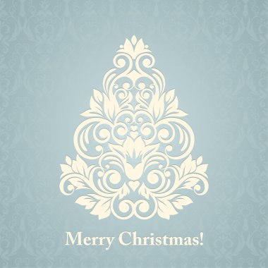 Noel kartı. Kar ile Noel ağacı. Vektör çizim.