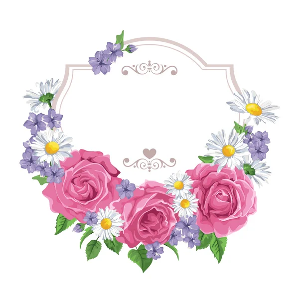 Rosas florecientes con flores de primavera sobre blanco. Ilustración vectorial . — Vector de stock