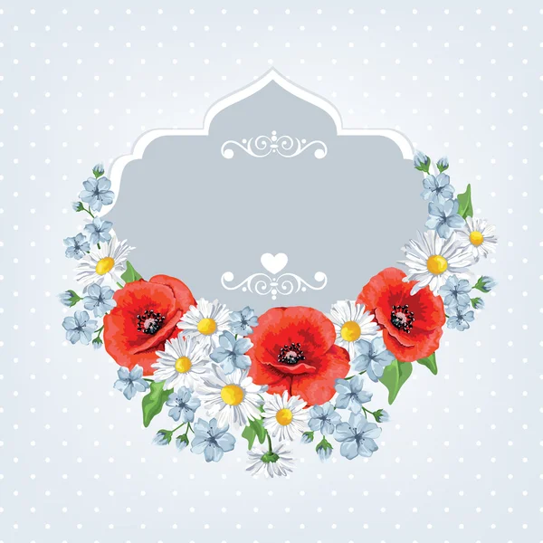 Blühende Frühlingsblumen. Kamille, Mohn. Vektorillustration. perfekt für Hintergrundgrußkarten und Einladungen zur Hochzeit, zum Geburtstag, zum Valentinstag, zum Muttertag. — Stockvektor