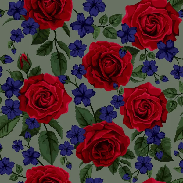 Bezešvé tapety vzor s růžemi a další květiny na design pozadí, vektorové ilustrace. — Stockový vektor