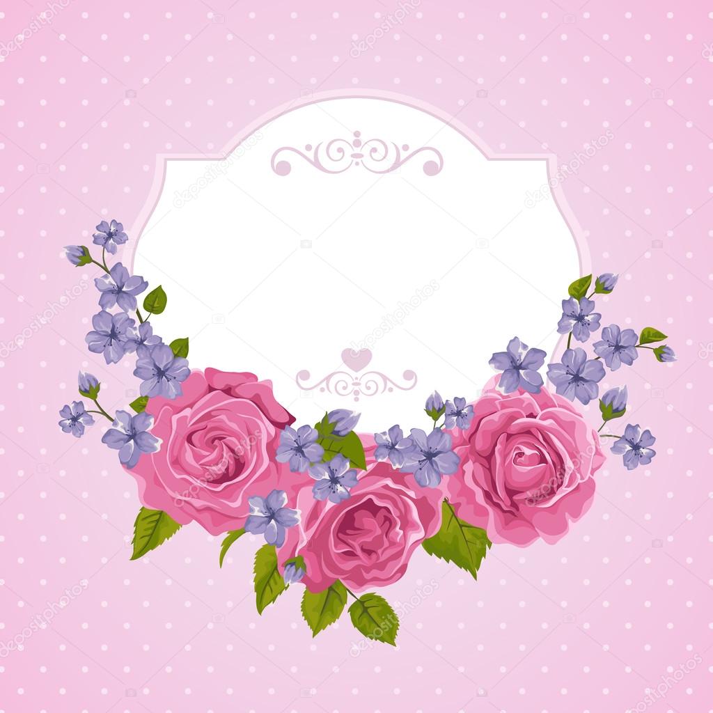 Blossoming roses with spring flowers on white. Vector illustration.