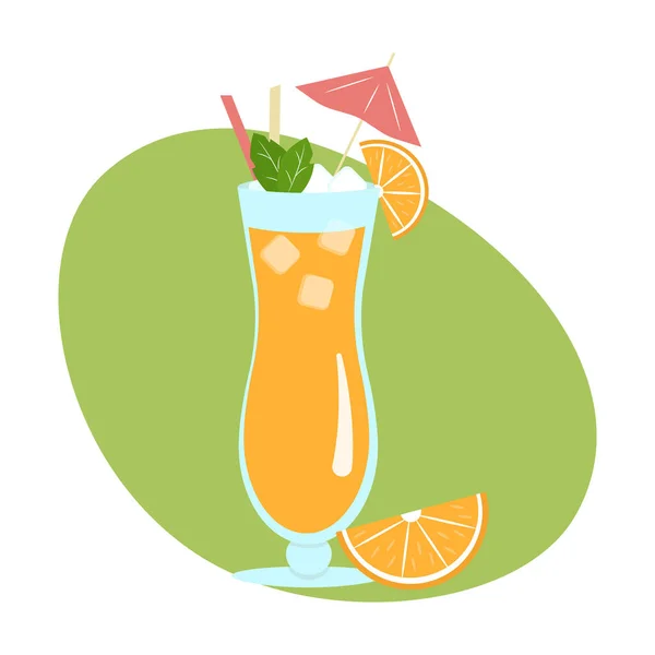 Trinken Sie Fruchtsaft Flachen Design Stil Cocktail Mit Orangen Und — Stockvektor