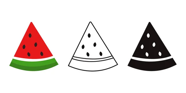 Scheibe Wassermelone Drei Versionen Farbe Und Schwarz Weiß Symbolbild Gestaltungselement — Stockvektor