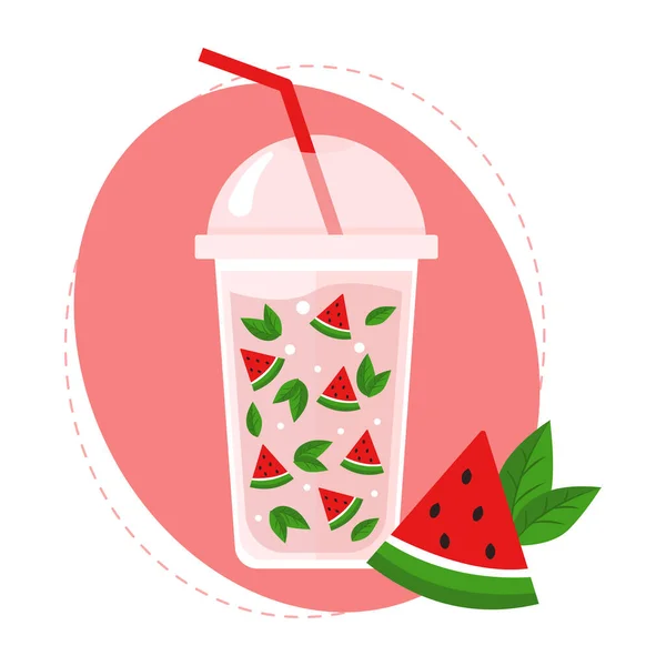 Glas Met Een Drankje Watermeloen Munt Zomer Cocktail Vectorillustratie — Stockvector