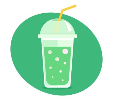 Bir bardak köpüklü su. Yaz içeceği, yeşil arka planda izole edilmiş kokteyl. Vektör illüstrasyonu