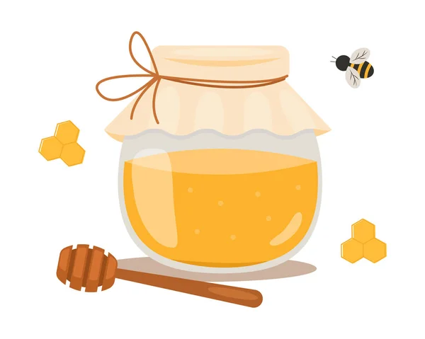 Glass Jar Honey Illustration Flat Style Isolated White Background — Stock Vector