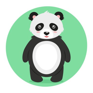  Yeşil arka planda izole edilmiş şirin, küçük çizgi film pandası. Vektör illüstrasyonu