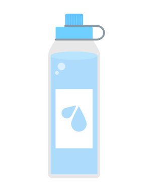 Beyaz arka planda izole edilmiş bir şişe su. Düz biçimli vektör illüstrasyonu