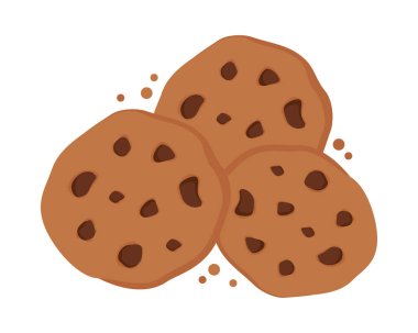 Beyaz arka planda çikolatalı kurabiyeler. Düz biçimli vektör illüstrasyonu