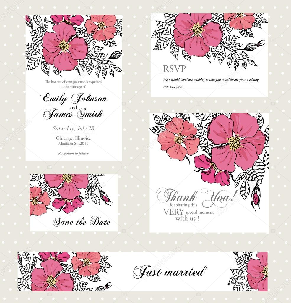 Wedding invitation set with vintage flowers