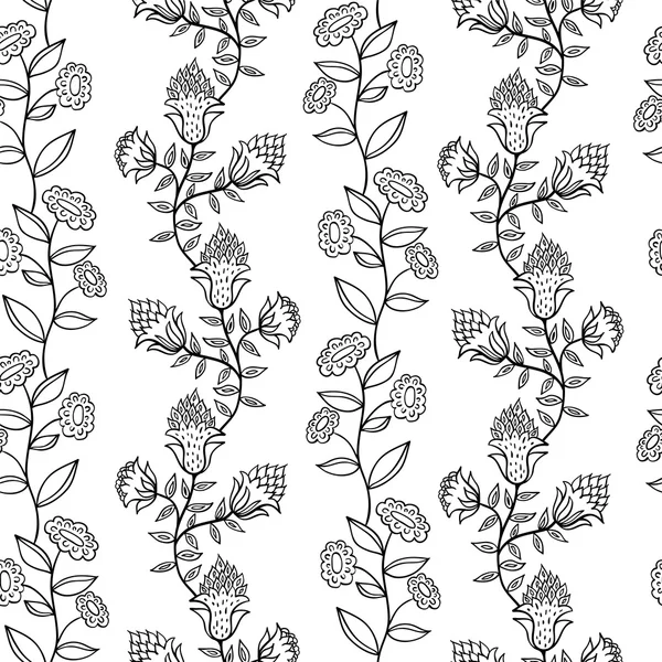 Motif sans couture noir et blanc avec des fleurs — Image vectorielle