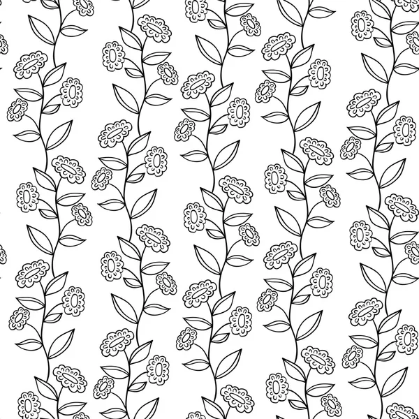 Black and white seamless pattern with flowers — Stock Vector