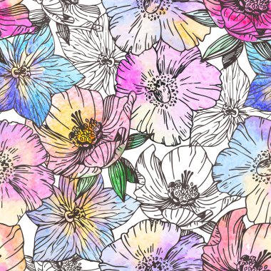 Güzel suluboya çiçekli desen