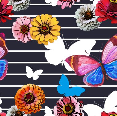 Semless çiçek deseni kelebekler ile