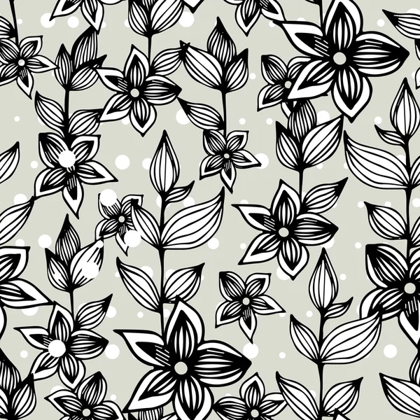 花の要素と葉のシームレス パターン — ストックベクタ
