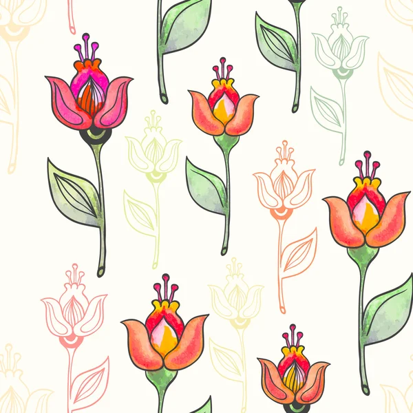 Seamless pattern with watercolor flowers — Stock Vector