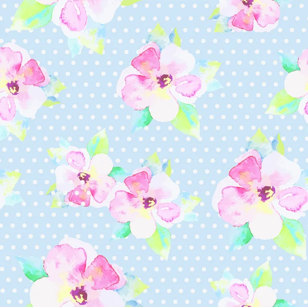 Seamless pattern with flowers and polka dots — Stock Vector