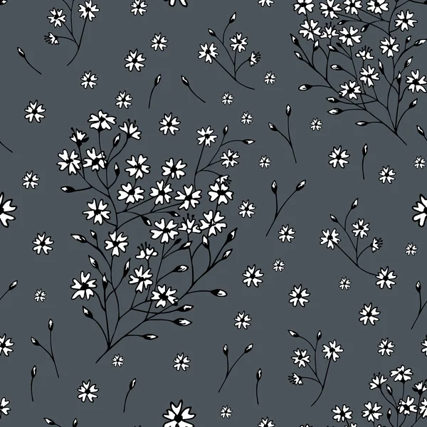 Μαύρο και άσπρο χωρίς ραφή μοτίβο με λουλούδια — Διανυσματικό Αρχείο