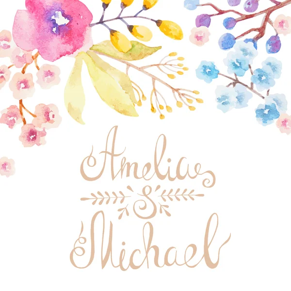 Suluboya çiçekli düğün için kart