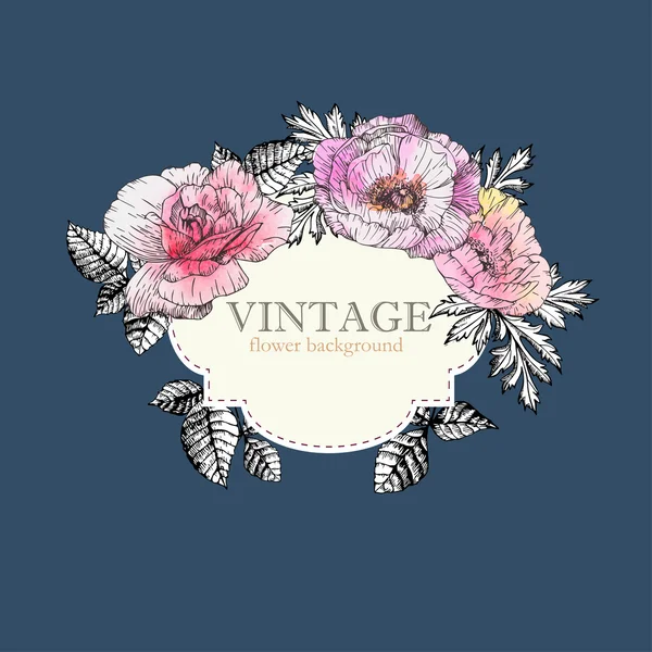 Cartão de convite com flores vintage — Vetor de Stock