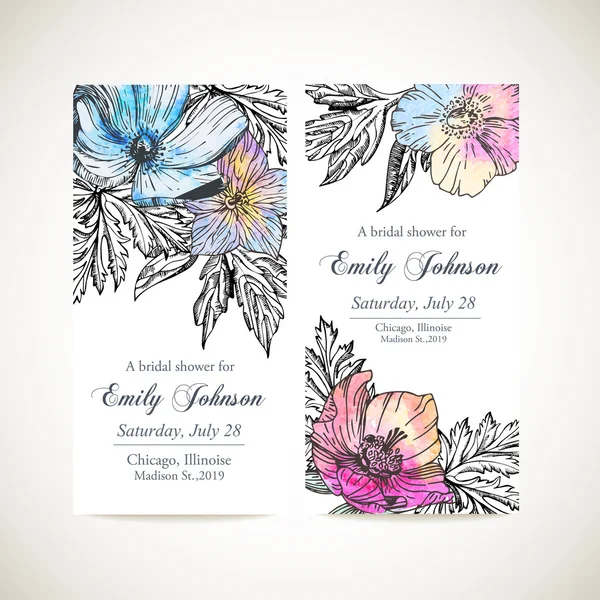 Conjunto de tarjetas de invitación con flores — Vector de stock