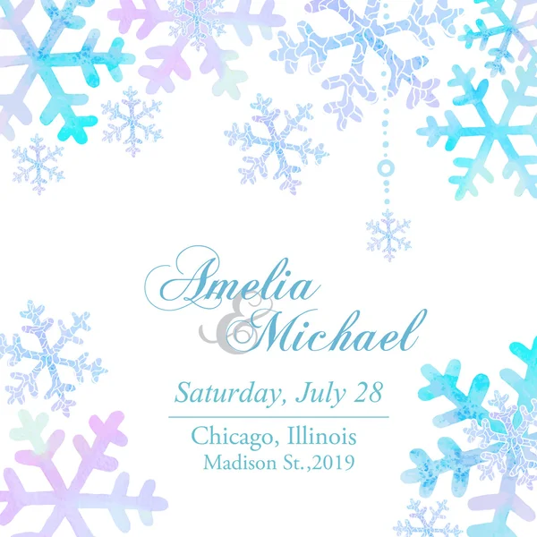 Invitation fond avec flocons de neige aquarelle — Image vectorielle