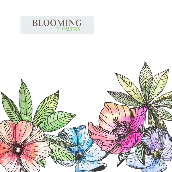 美しい水彩画花とパターン — ストックベクタ